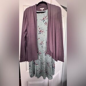 Maurices Blue Floral Dress with Purple Cardigan